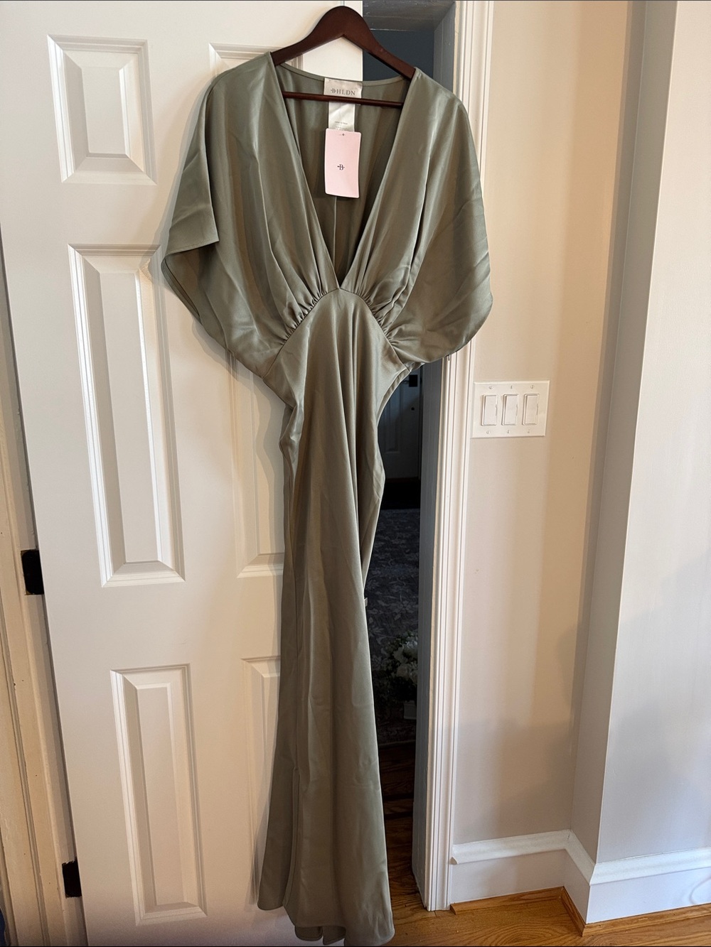 Anthropologie Olive Sage V-Neck Maxi Dress